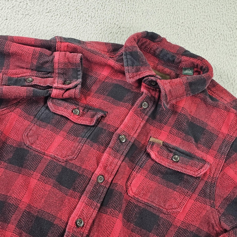 Orvis Shirt Mens Large Red Plaid Flannel Button Up Long Sleeve Pockets Outdoor
